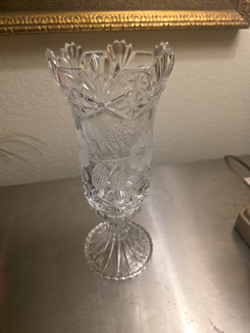 2 Piece Pedestal Footed Vase - Elegant Floral Etching
